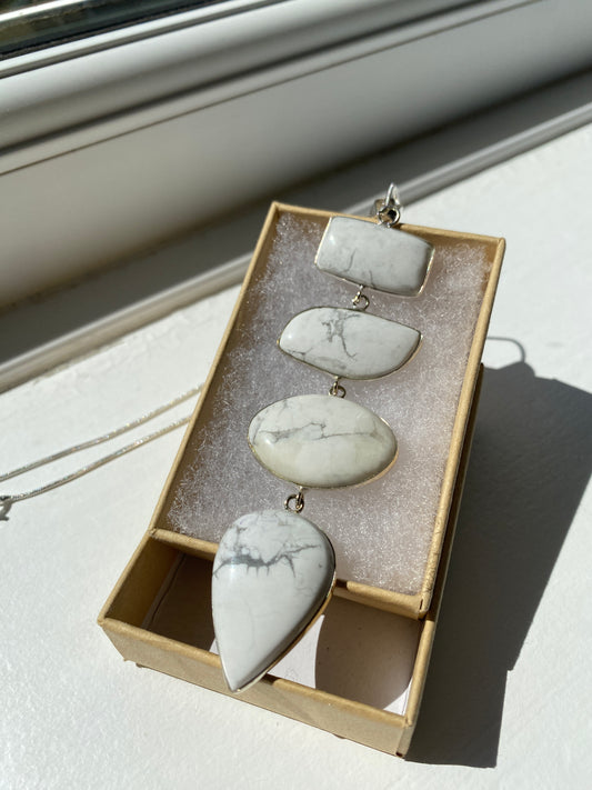 4-Stone Howlite Silver Pendant Necklace