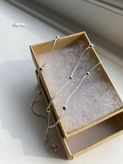 Three-Layer Beaded Silver Bracelet