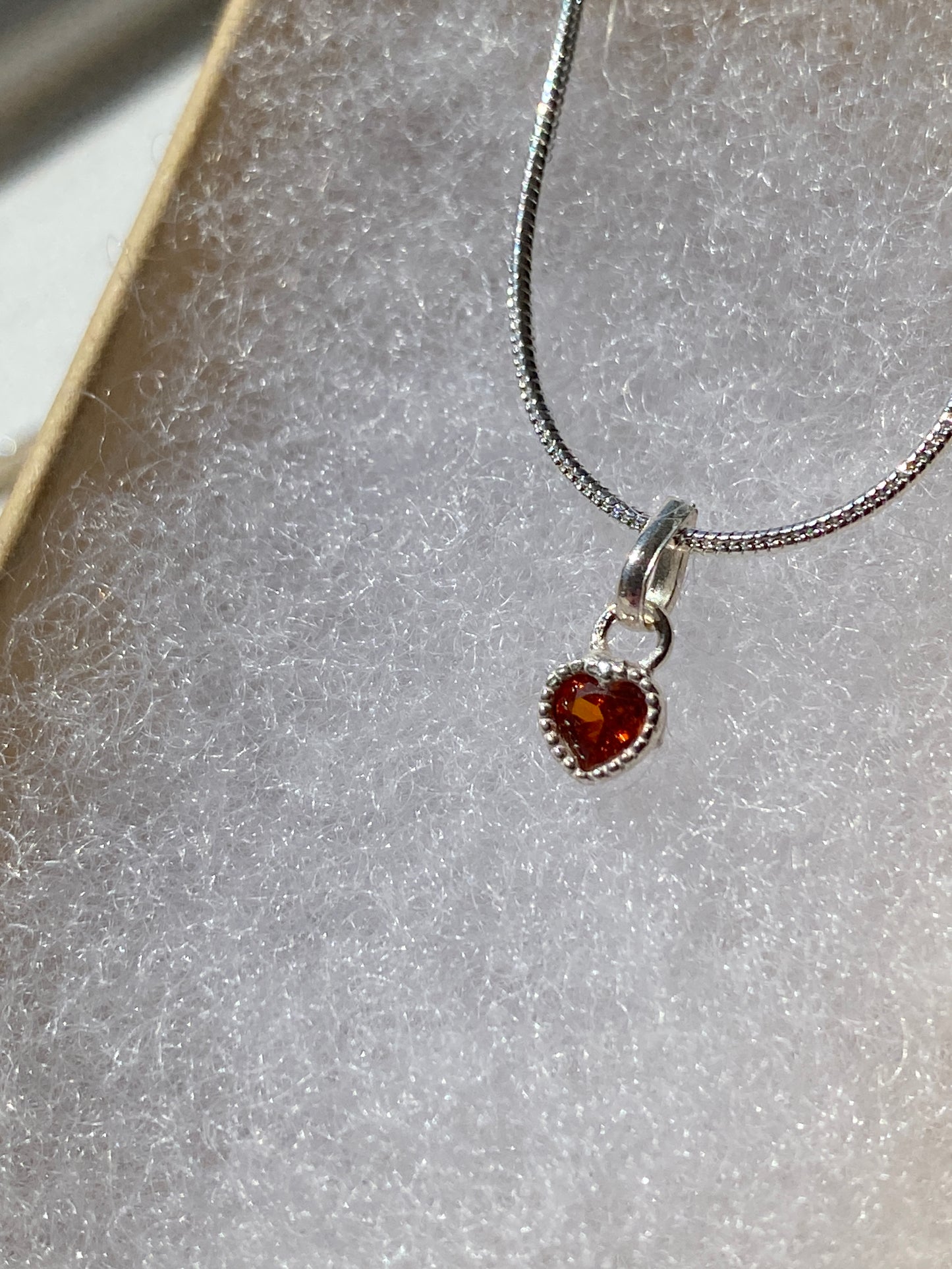 Garnet Silver Heart Pendant Necklace