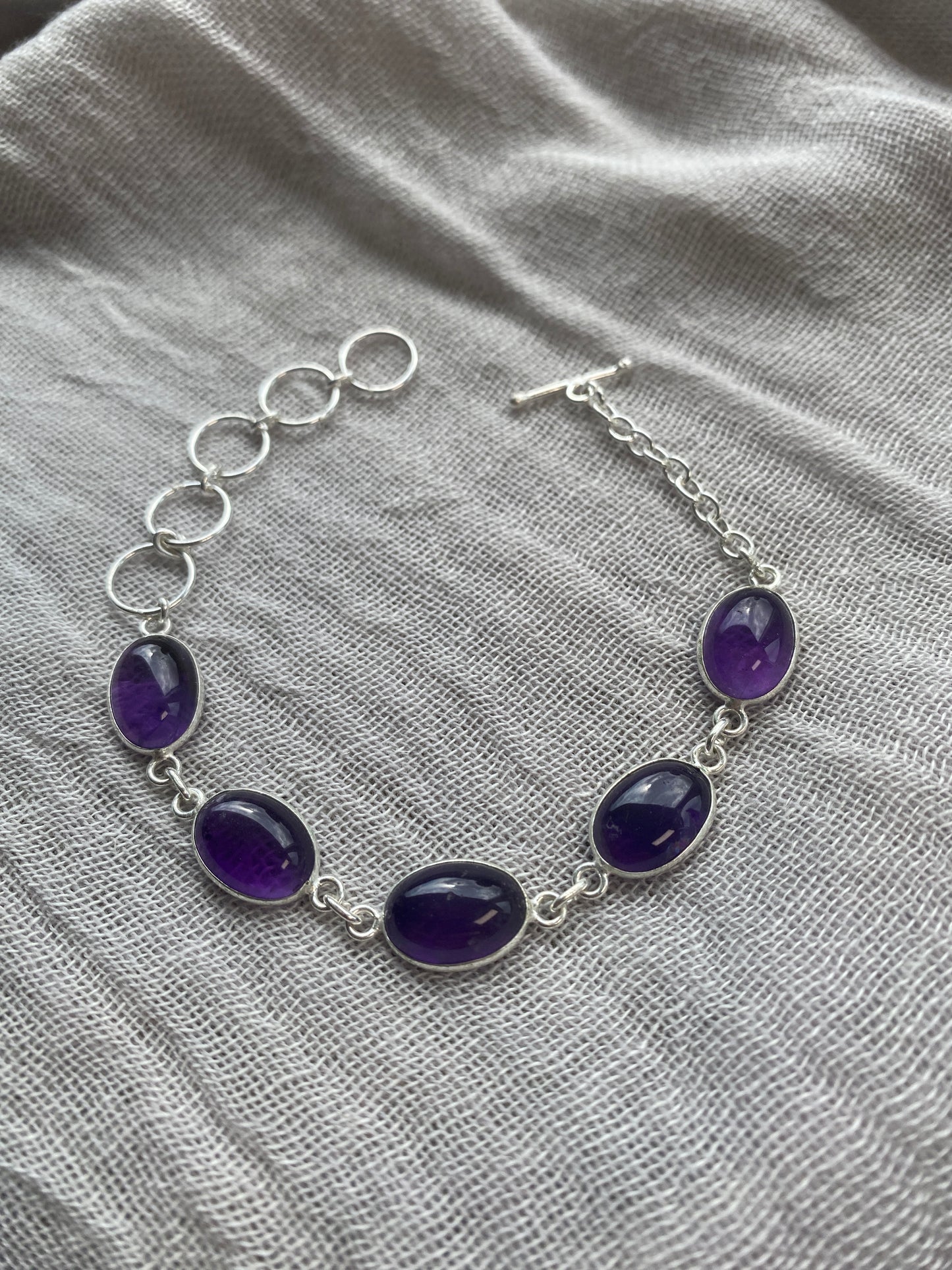 Amethyst 5 Stone Oval Cabochon Bracelet