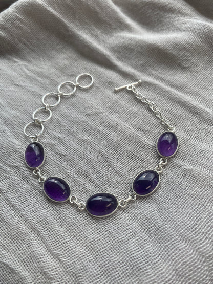 Amethyst 5 Stone Oval Cabochon Bracelet