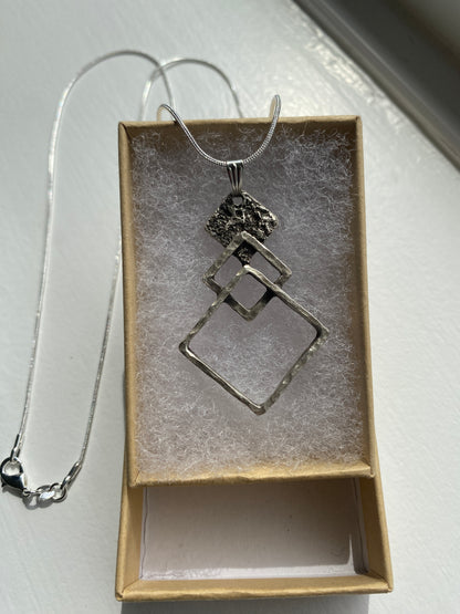 Triple Square Silver Pendant Necklace
