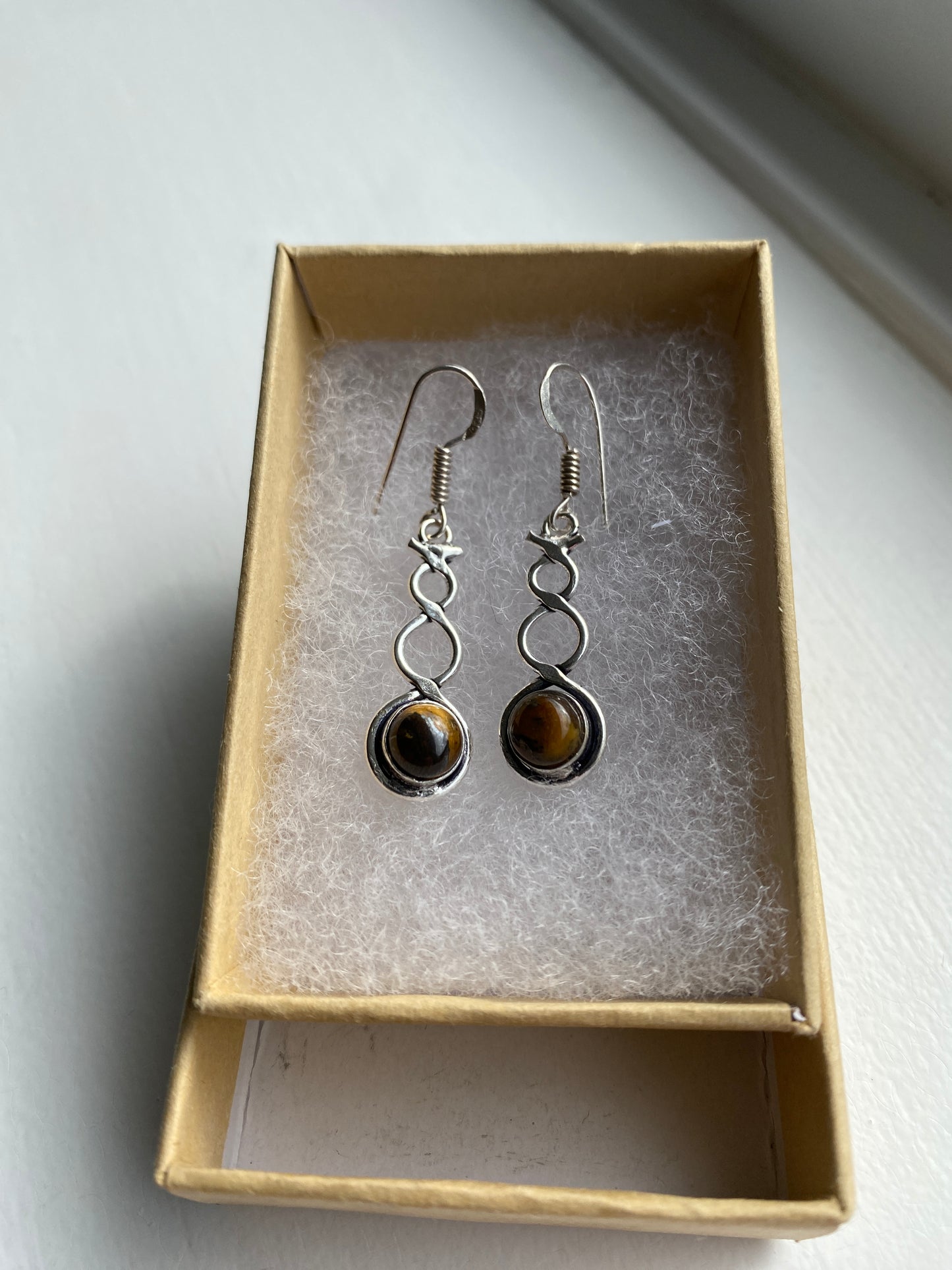 Tiger Eye Silver Twist Earrings