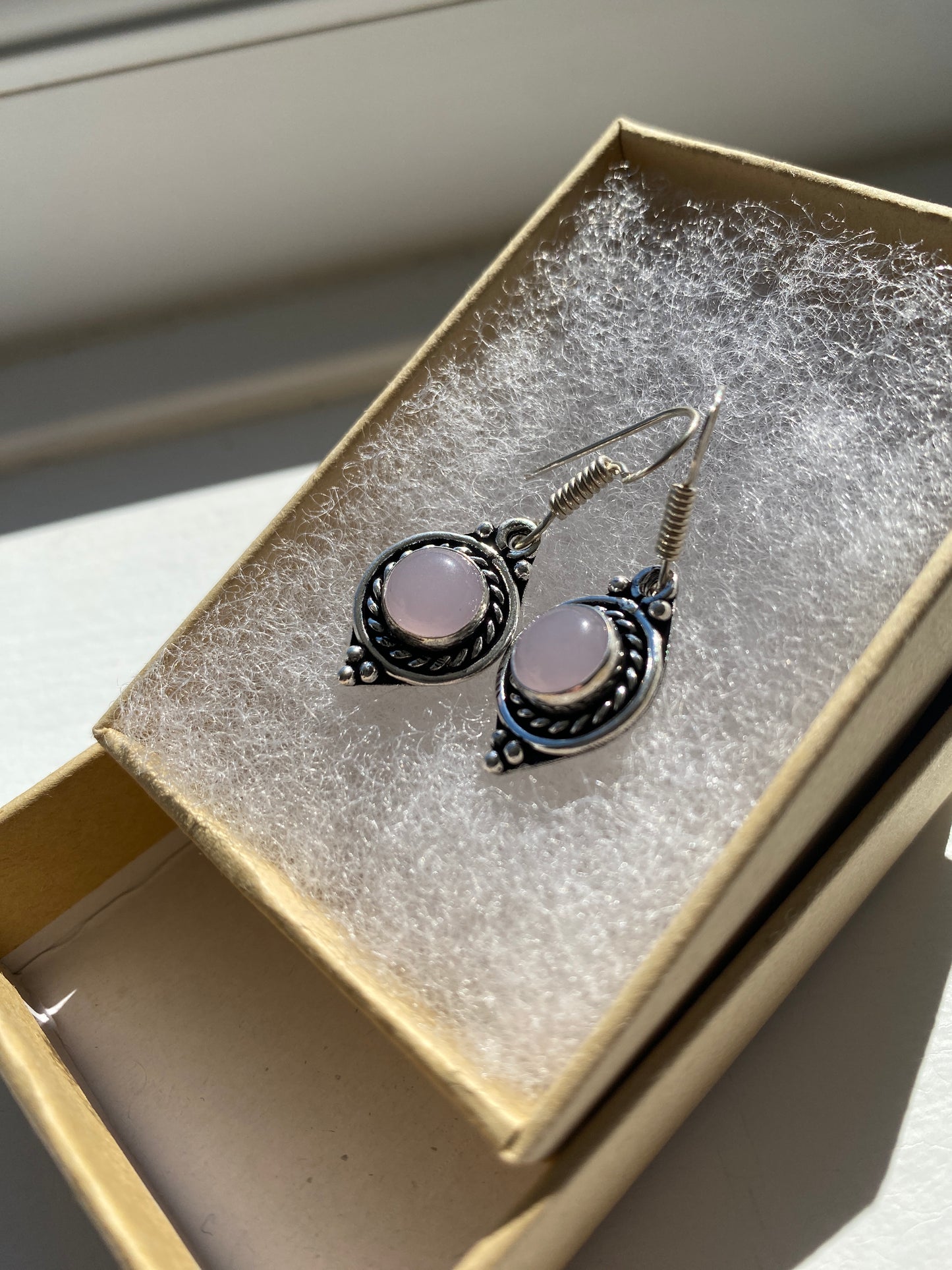 Rose Quartz Silver Drop Earrings