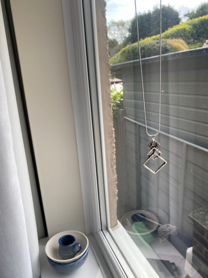Triple Square Silver Pendant Necklace