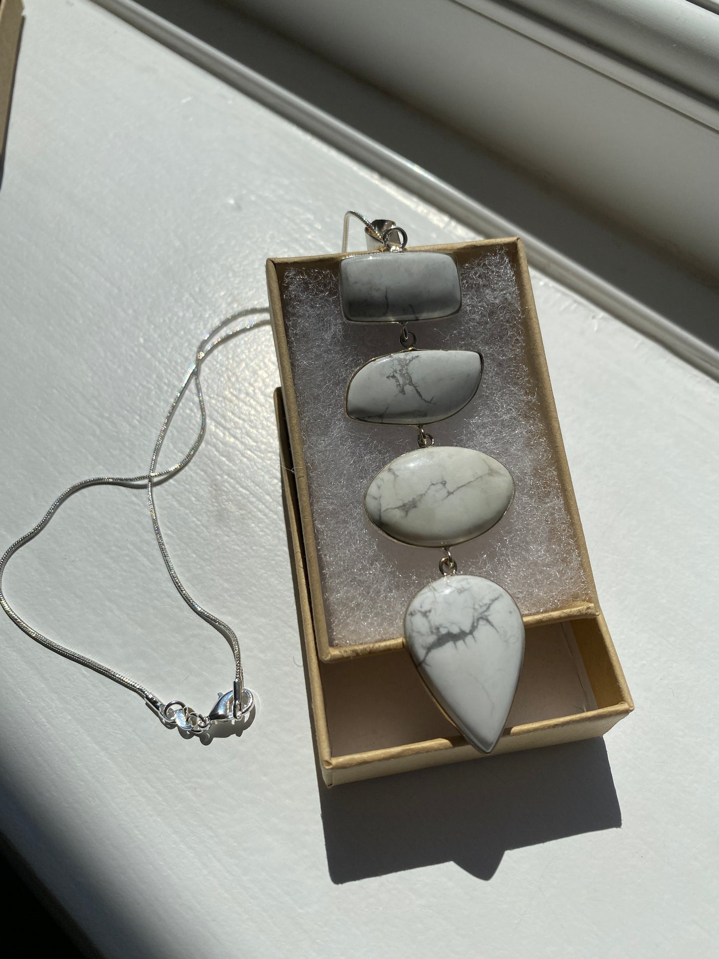 4-Stone Howlite Silver Pendant Necklace