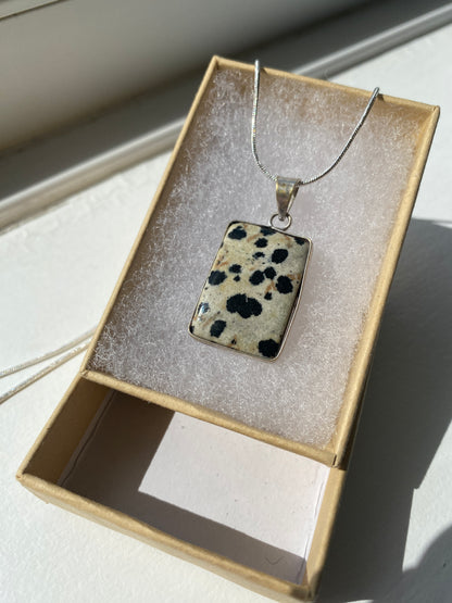 Dalmatian Jasper Squared Pendant Necklace