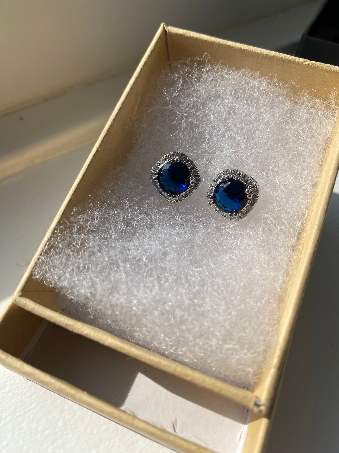Square Sapphire Ear Studs