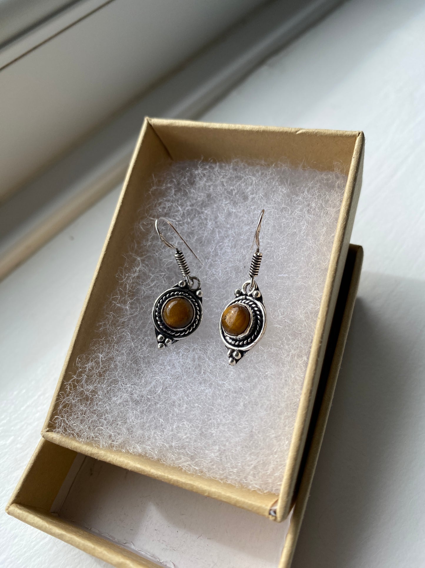 Tiger Eye Silver Circular Earrings