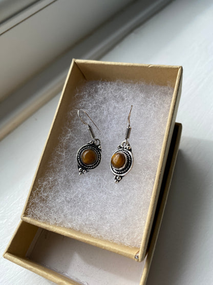 Tiger Eye Silver Circular Earrings
