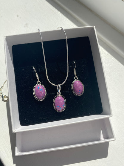Blue-Speckled Purple Cabochon Jewellery Set