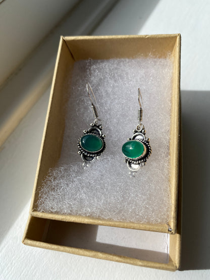 Silver and Green Agate Earrings