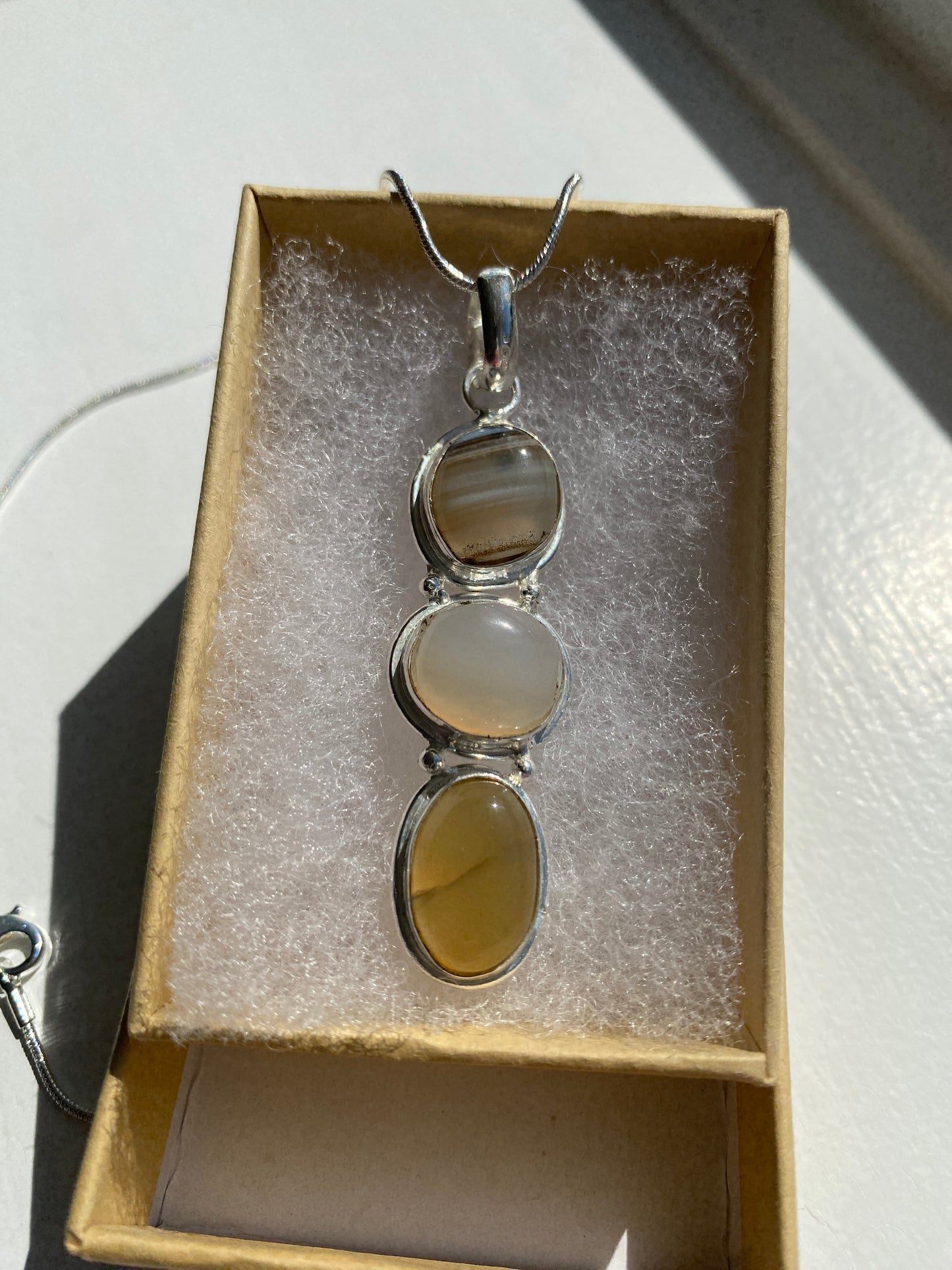 Agate, Moonstone and Brown Jasper Pendant Necklace