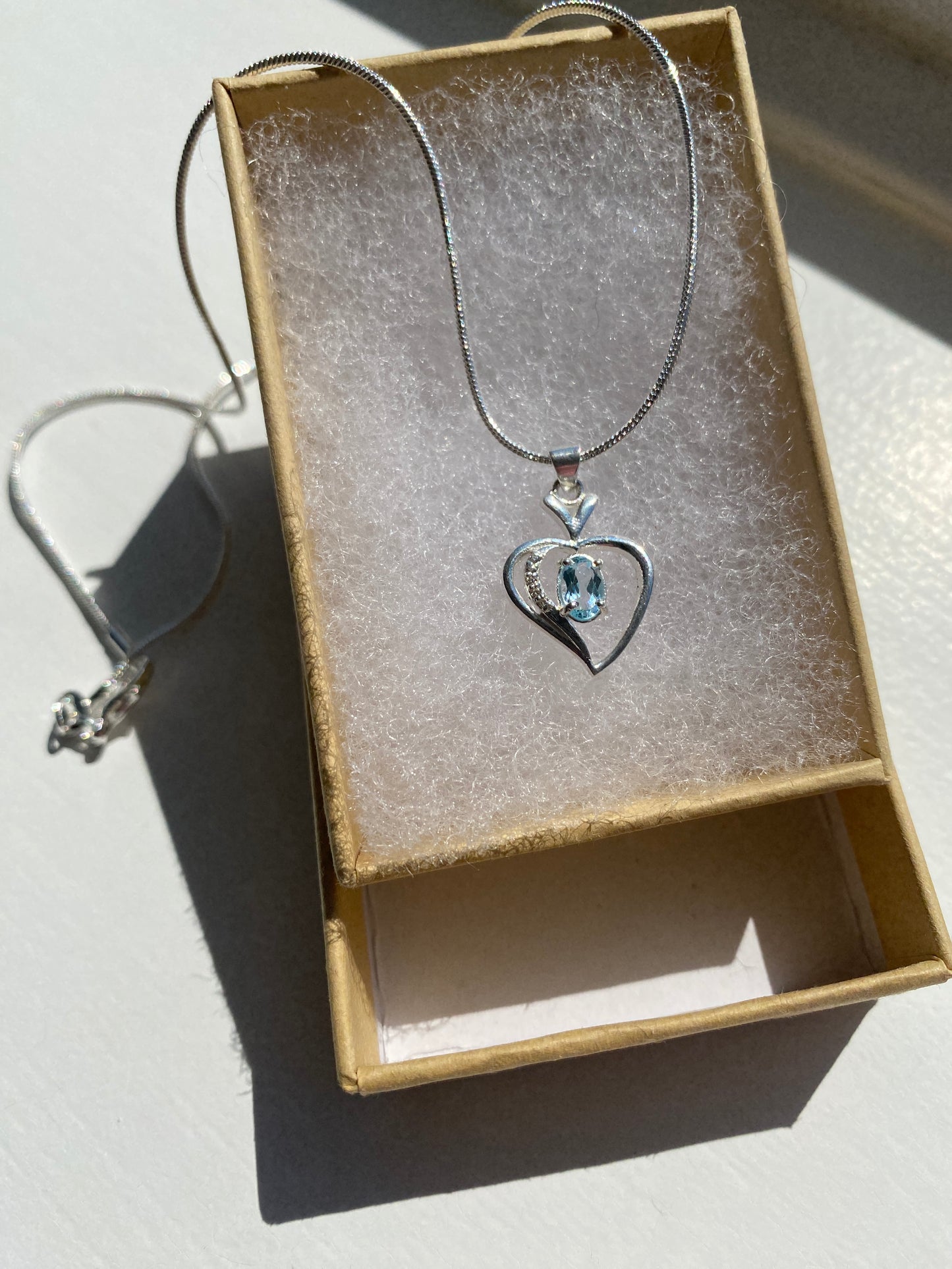 Moissanite Diamond & Blue Topaz Silver Heart Pendant Necklace