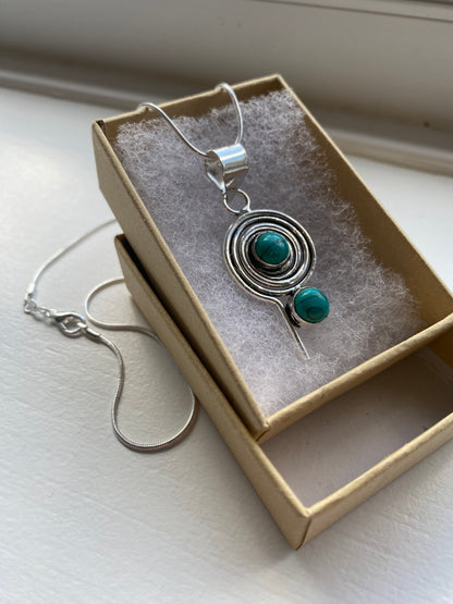Silver Spiral Turquoise Pendant
