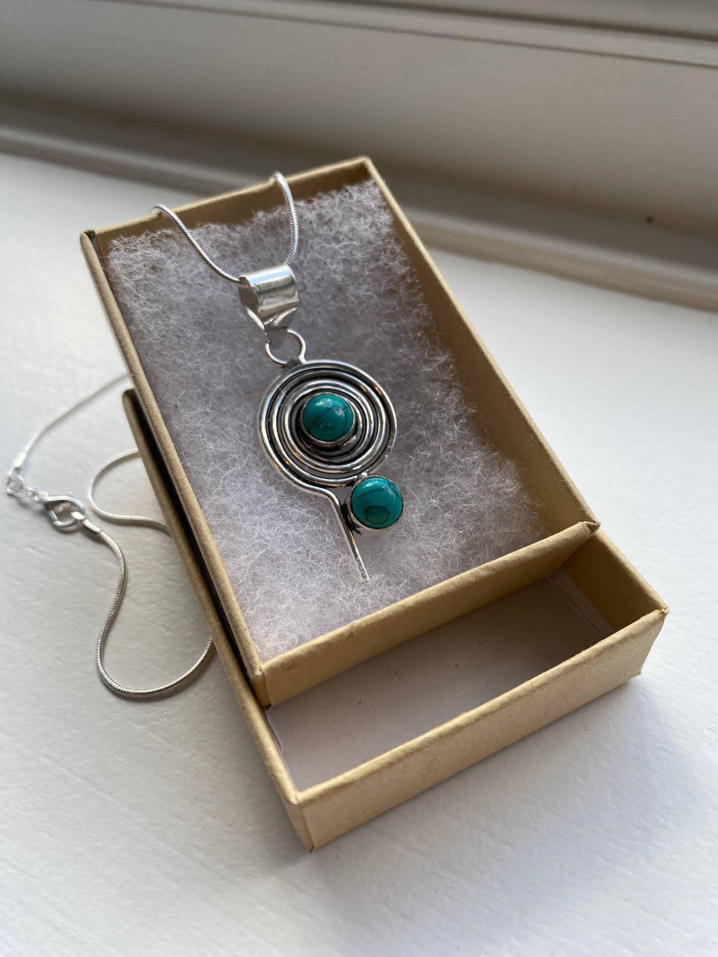 Silver Spiral Turquoise Pendant