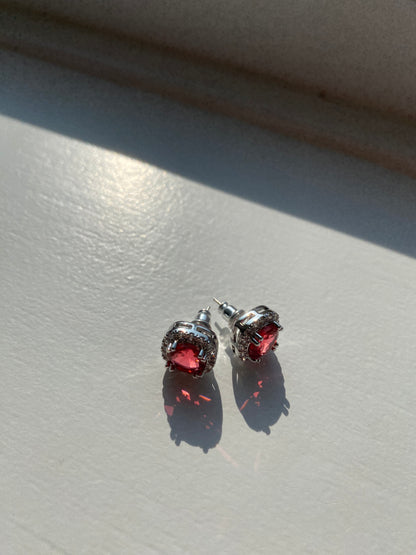 Square Rose Red Ear Studs
