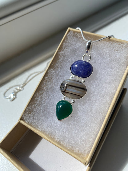 Blue Sodalite, Agate & Aventurine Pendant Necklace