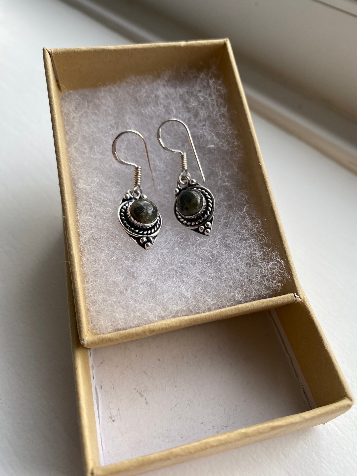 Earthy Green Labradorite Earrings