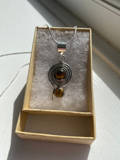 Tiger Eye Silver Spiral Pendant