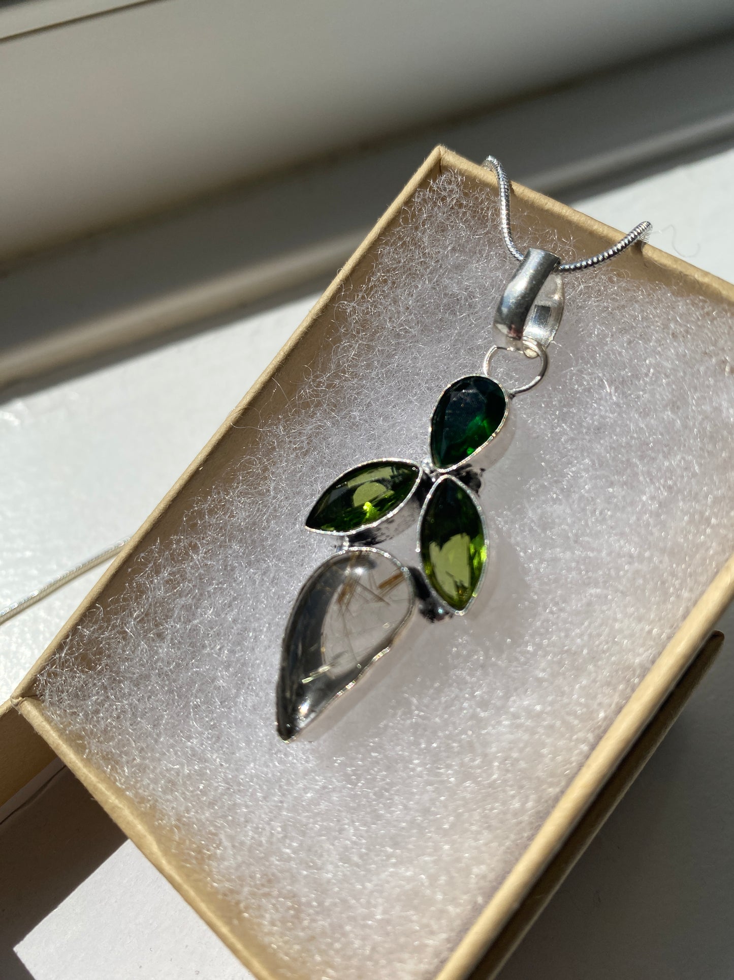 Green Tourmaline & Quartz Pendant Necklace