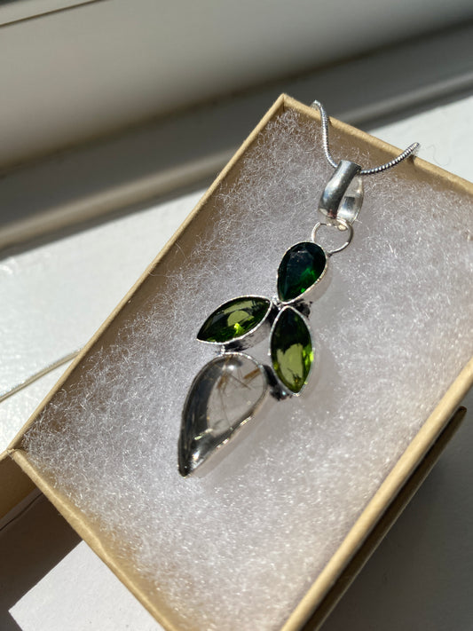 Green Tourmaline & Quartz Pendant Necklace
