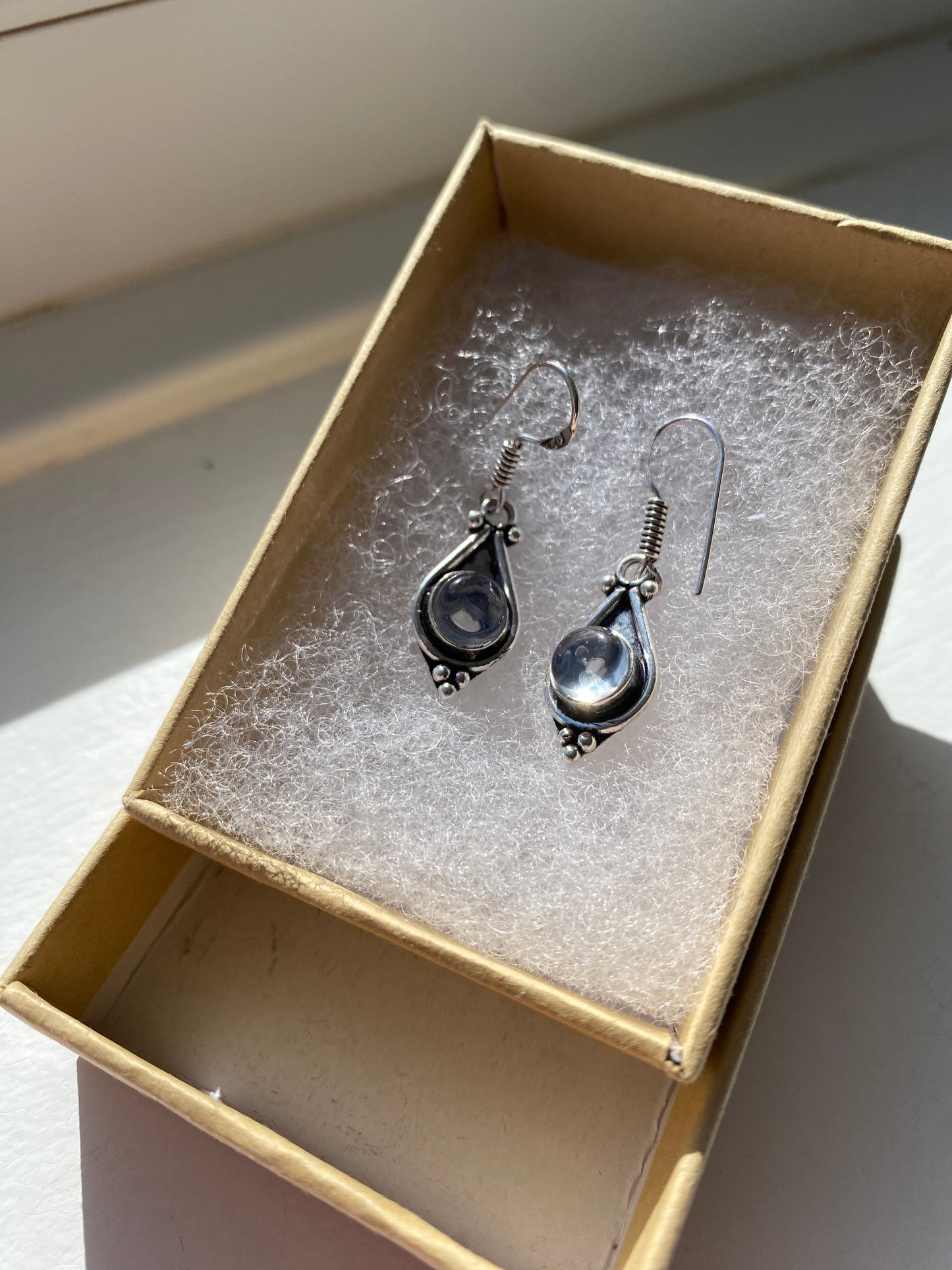 Silver Glass Circle Earrings