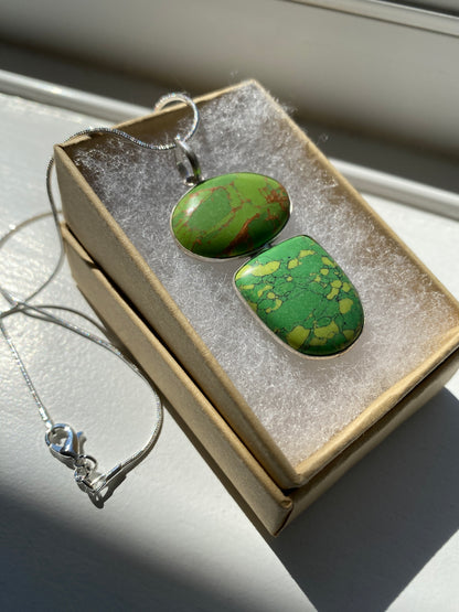 Green Jasper & Variscite Stone Pendant Necklace