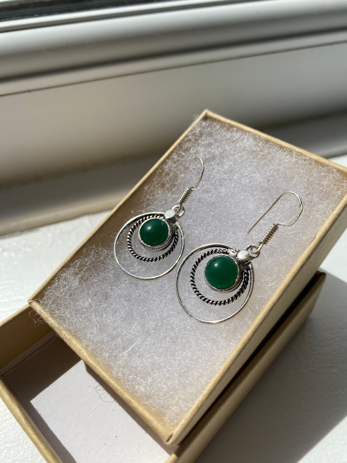 Deep Green Aventurine Double Circle Earrings