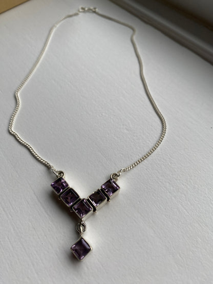 Amethyst & Silver Studded Necklace