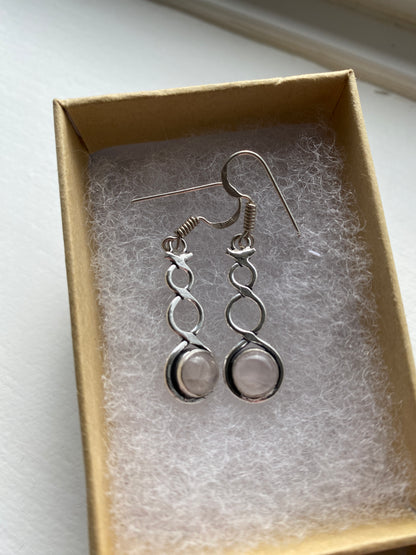 Pink Opal Silver Twist Earrings