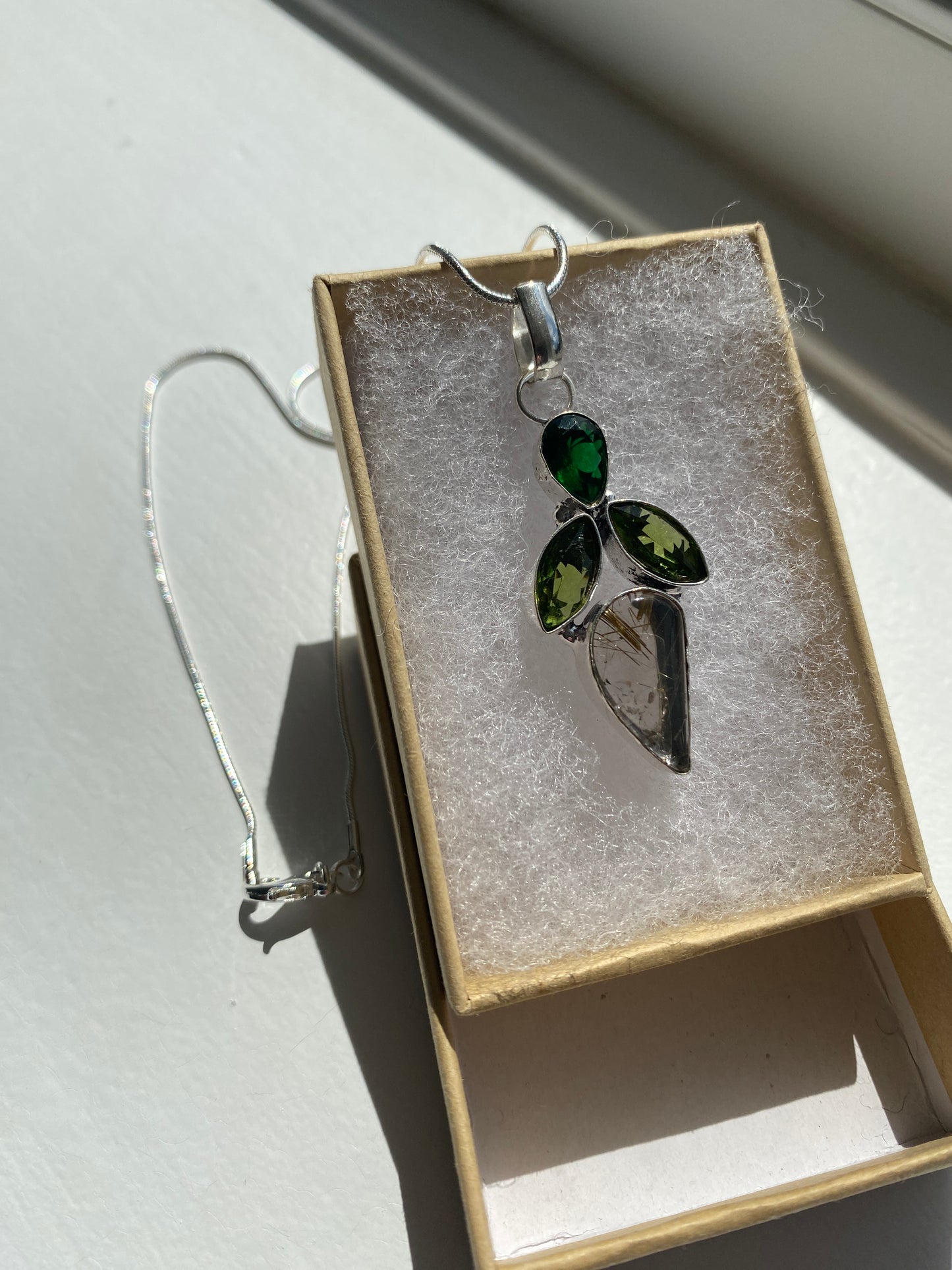 Green Tourmaline & Quartz Pendant Necklace