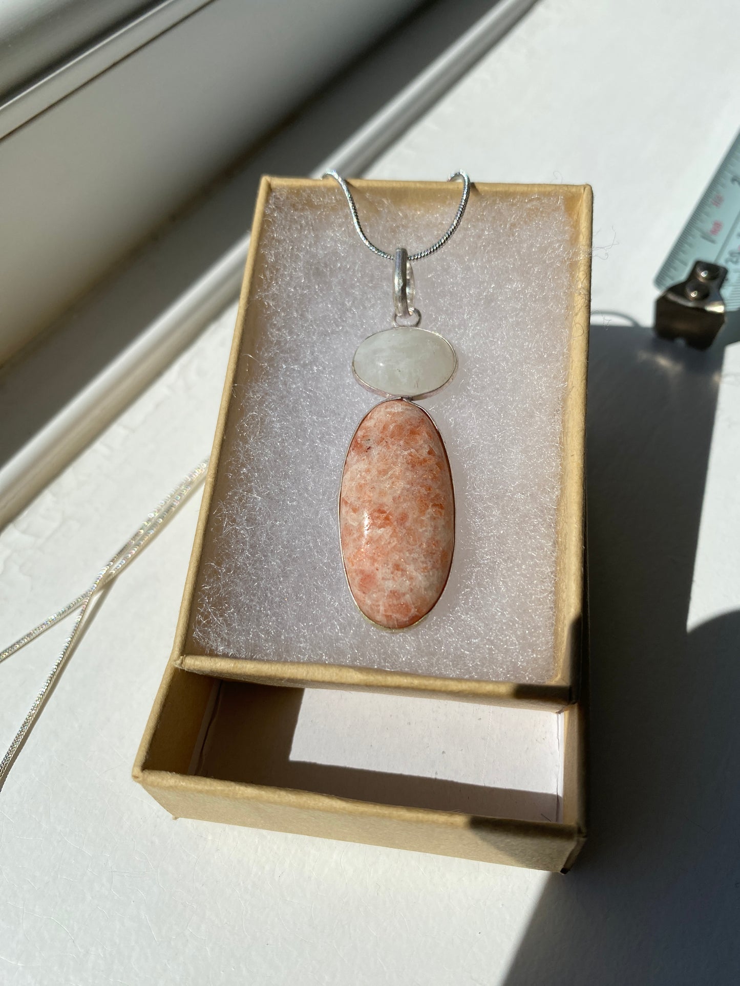 Moonstone over Pink Jasper Stone Pendant Necklace