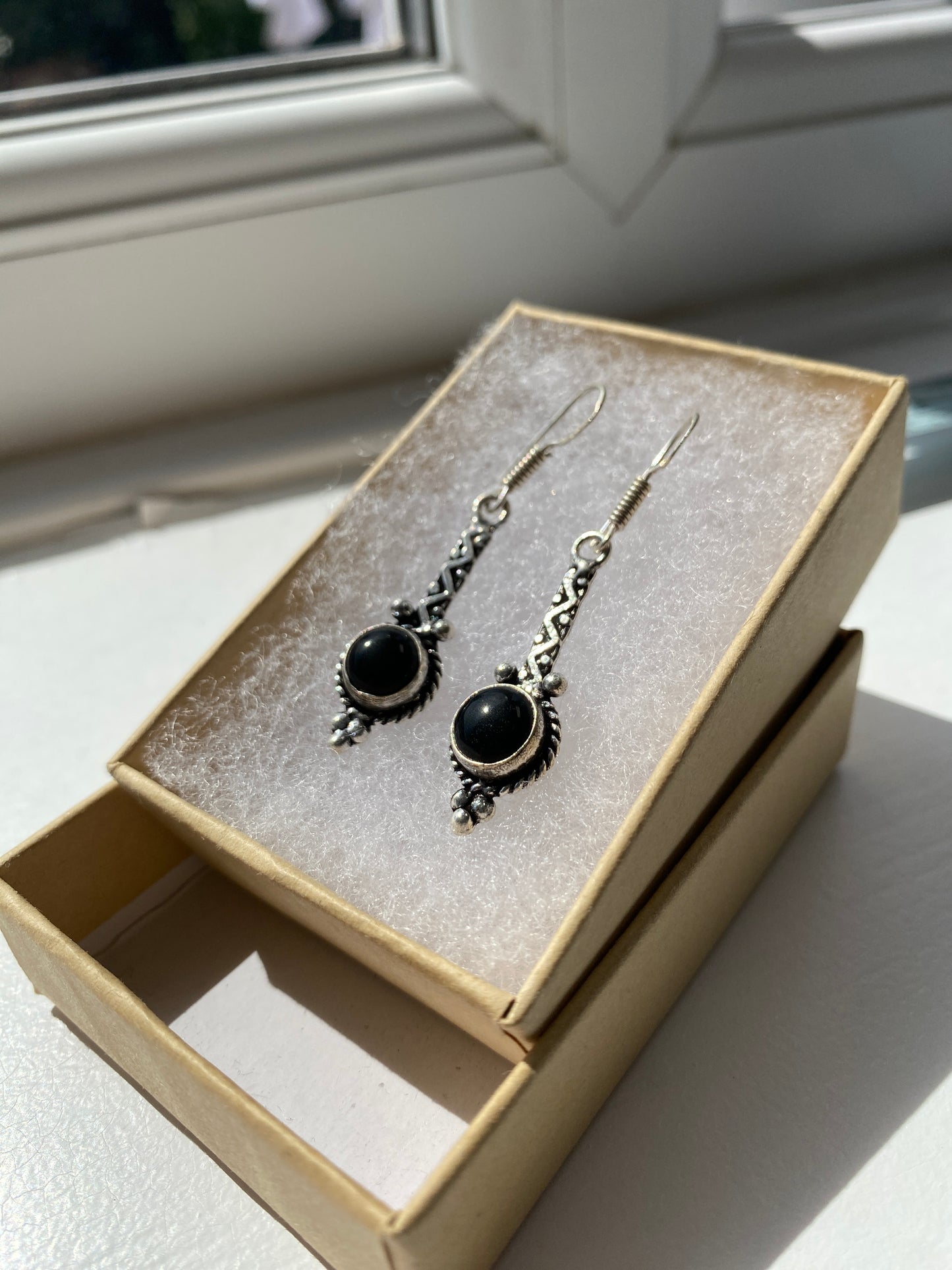 Black Onyx Twist Drop Earrings