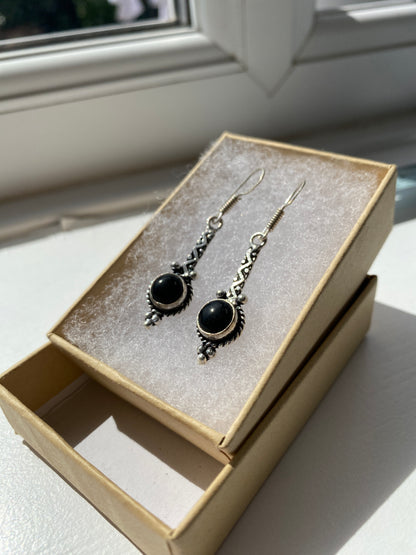 Black Onyx Twist Drop Earrings