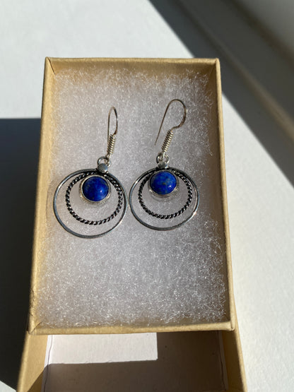 Blue Lapis Silver Circle Earrings