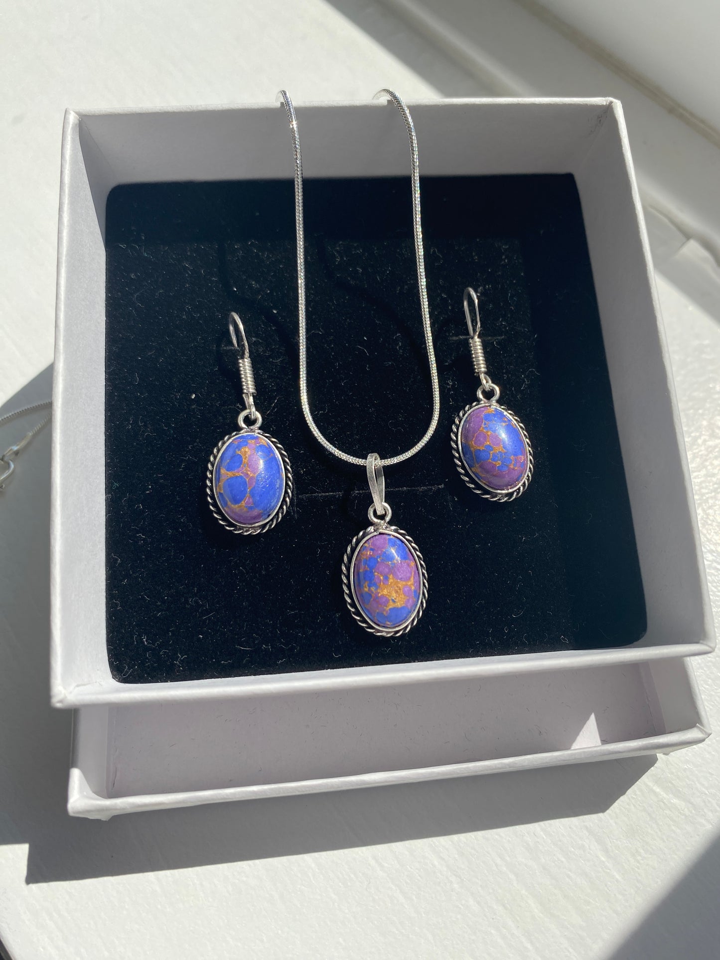 Blue-Purple Opal Effect Necklace & Earring Set