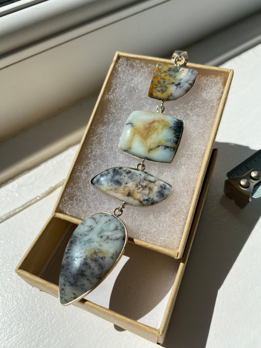 White, Cream & Grey Dendritic Agate Pendant Necklace