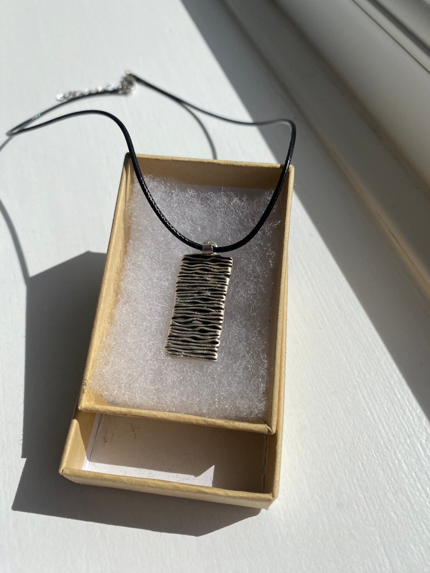 Antique Silver Grooved Double Sided Pendant Necklace
