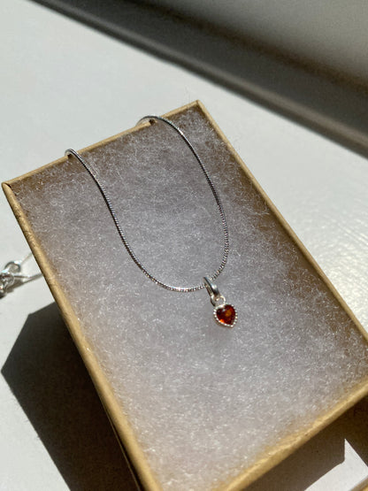 Garnet Silver Heart Pendant Necklace