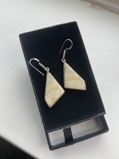 Cream Jasper Silver Drop Earrings