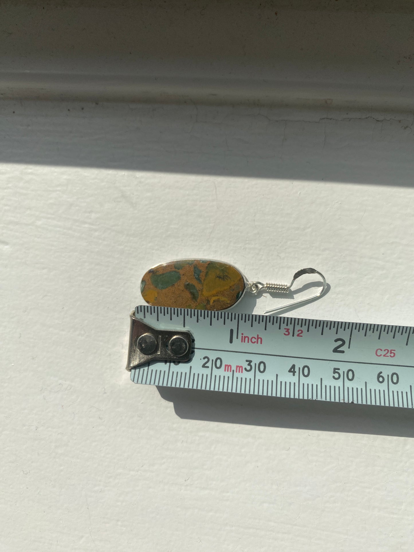 Oval Rainforest Jasper Silver Drop Earrings