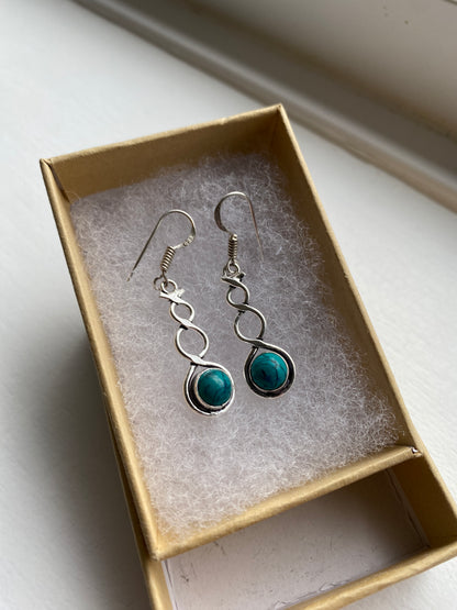 Turquoise and Twisted Silver Contemporary Earrings