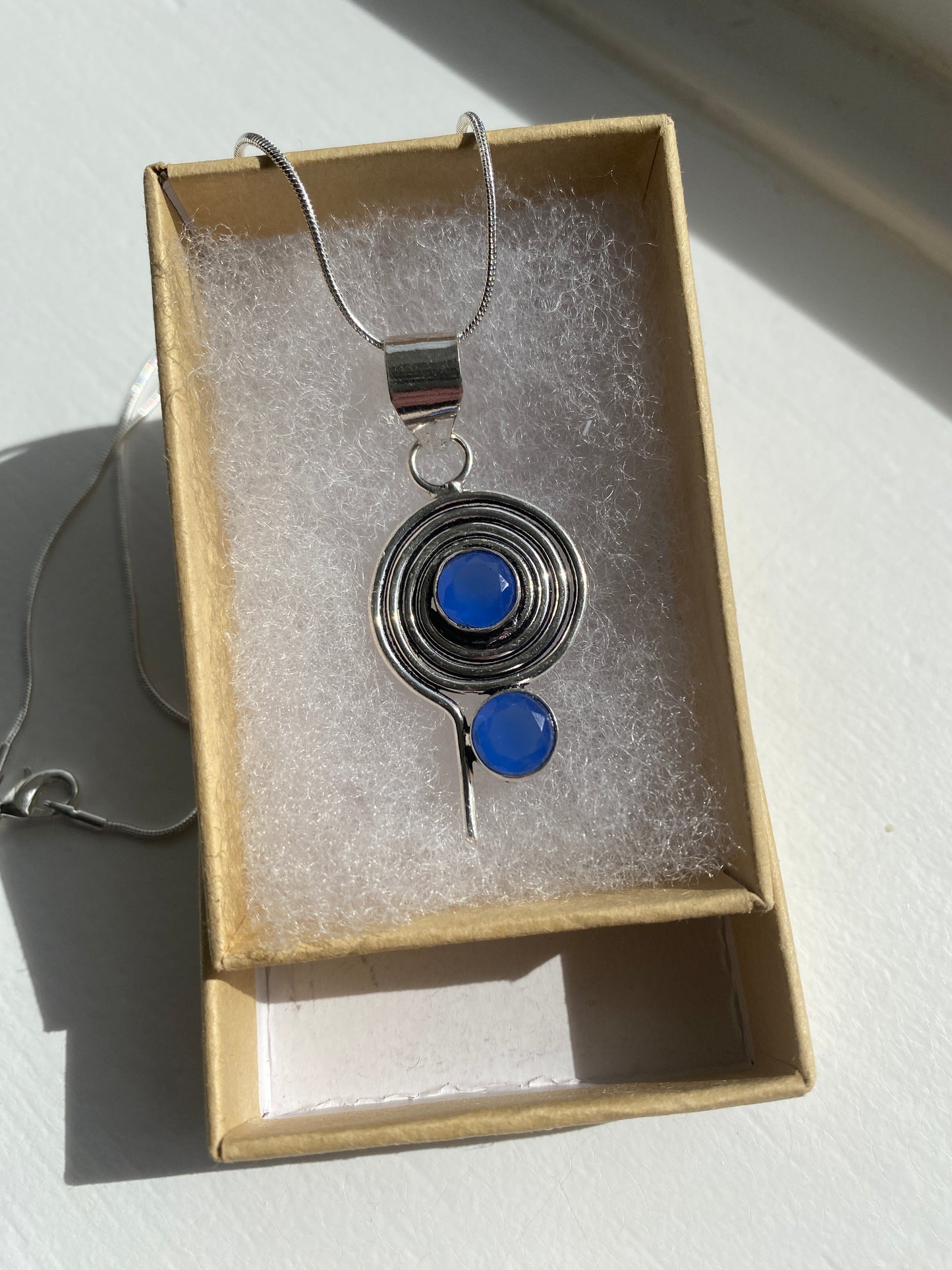 Dusky Blue Silver Spiral Pendant