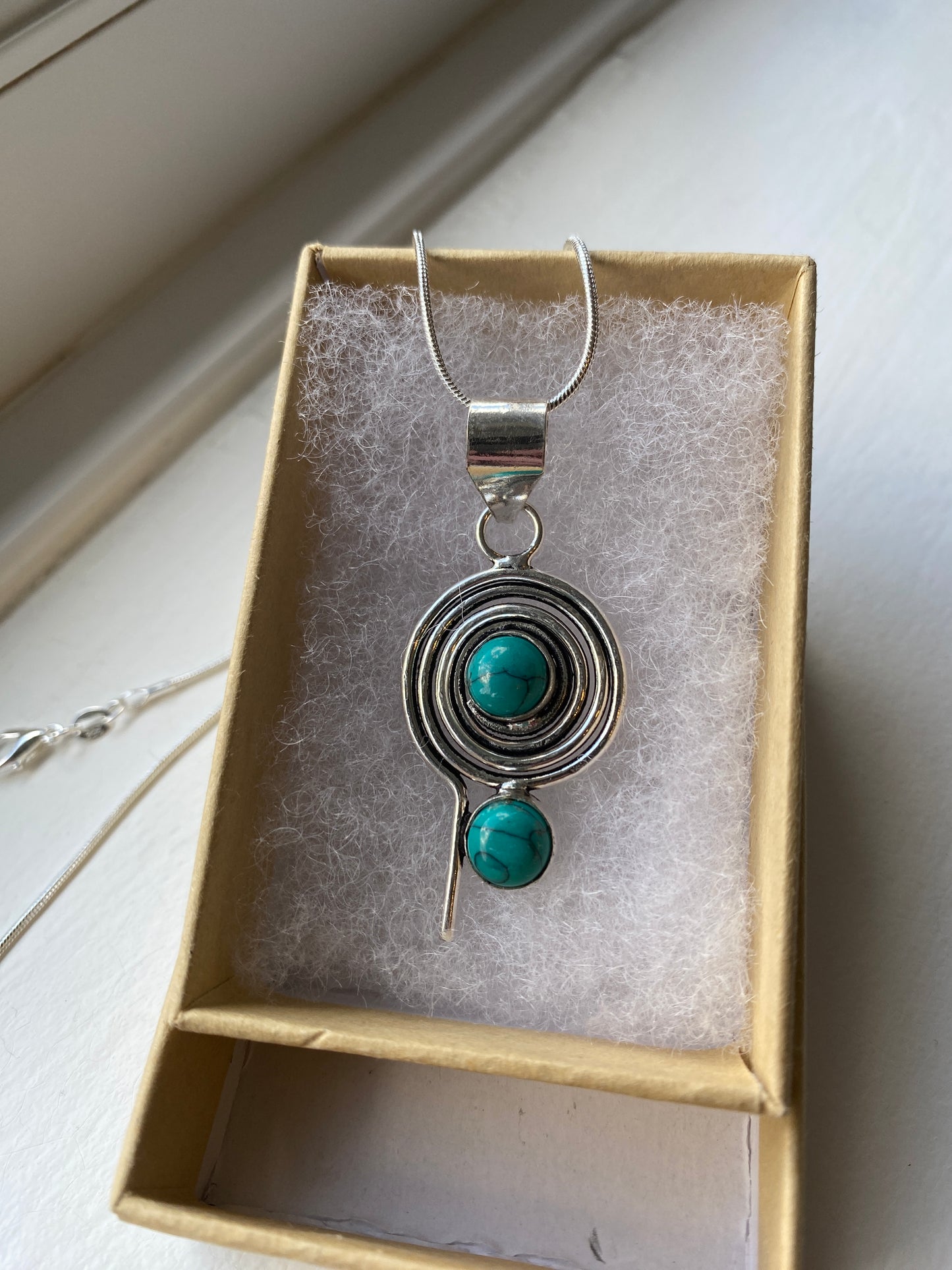 Silver Spiral Turquoise Pendant