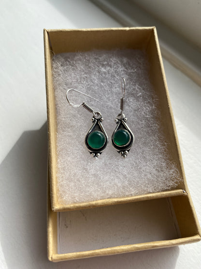 Silver and Green Agate Earrings