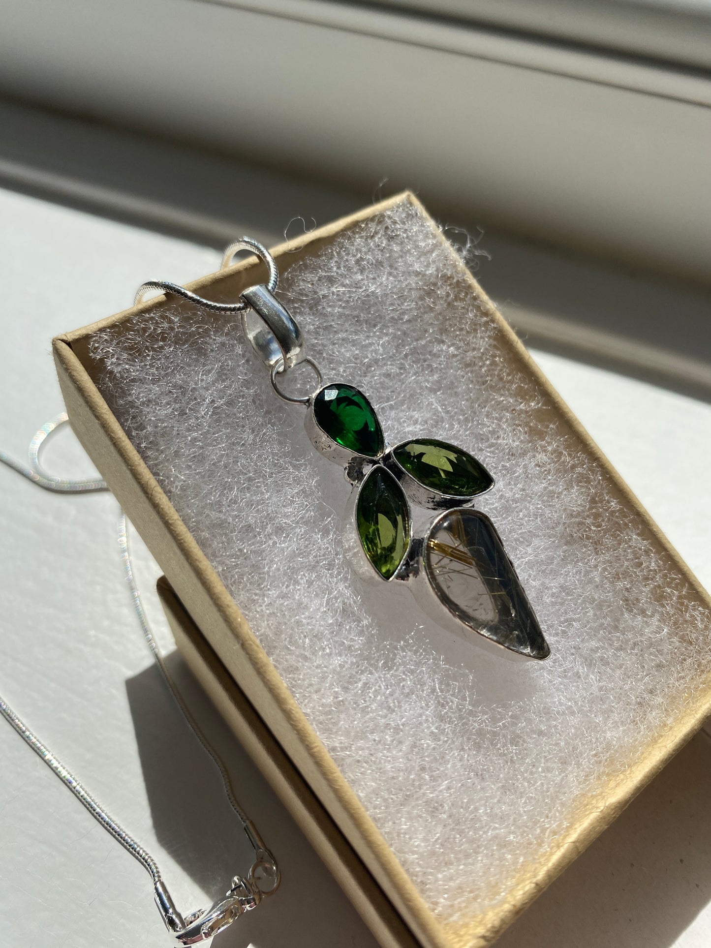 Green Tourmaline & Quartz Pendant Necklace