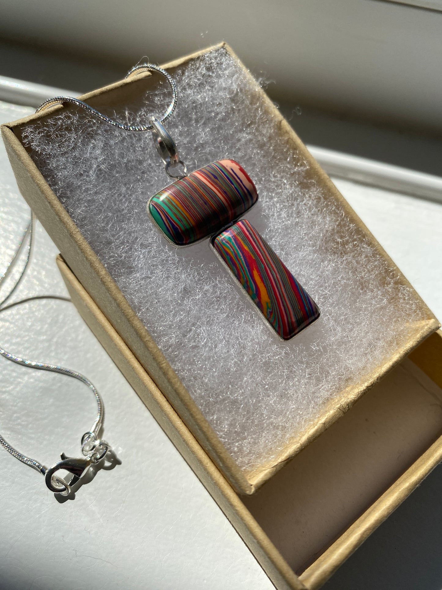 Fordite 'T' Pendant Silver Necklace