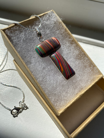Fordite 'T' Pendant Silver Necklace
