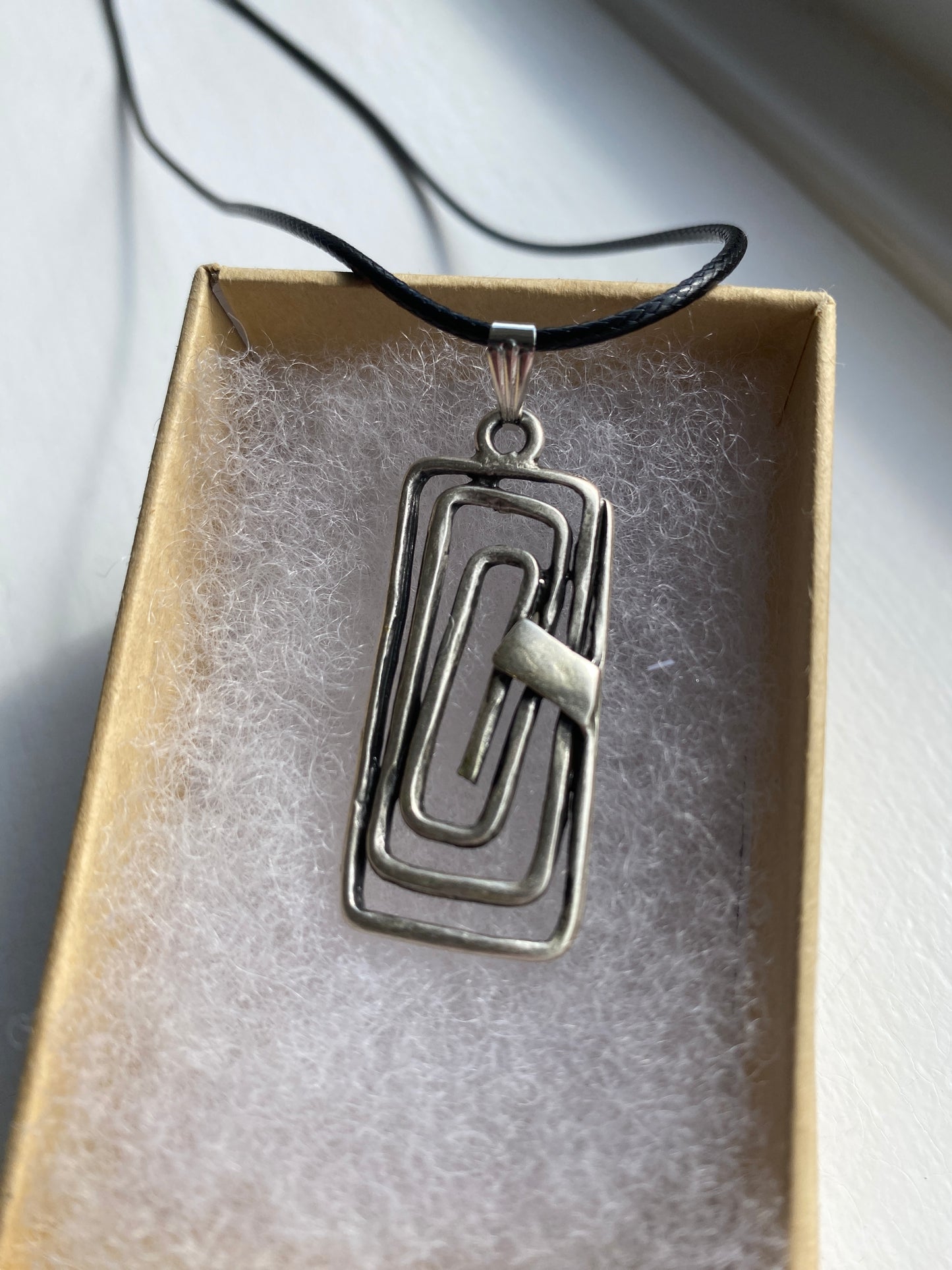 Antique Silver Rectangular Charm Pendant Necklace